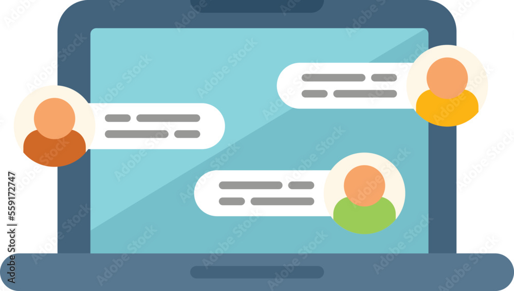 Laptop online forum icon flat vector. Business chat. Social meeting isolated Laptop online forum icon flat vector. Business chat. Social meeting isolated