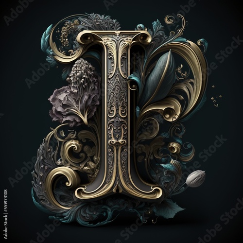 Antique Brass Letter I, Generative AI
