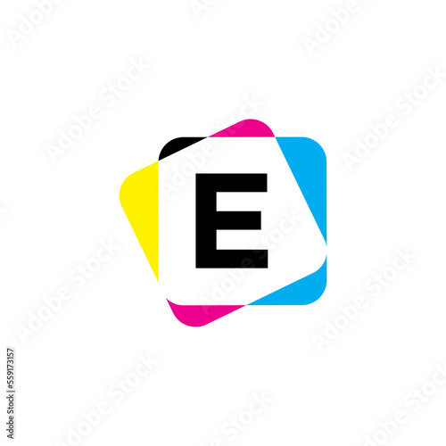 Letter E with CMYK Color Logo Design 002