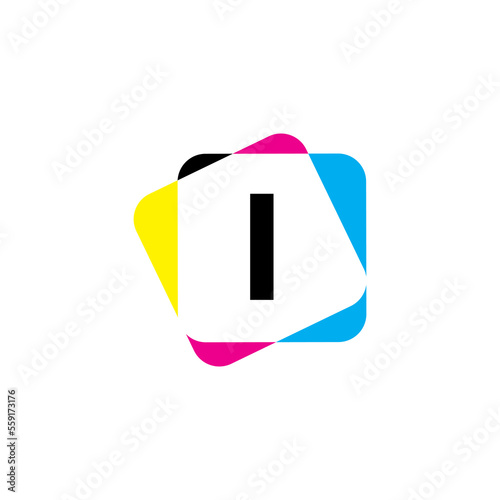 Letter I with CMYK Color Logo Design 002