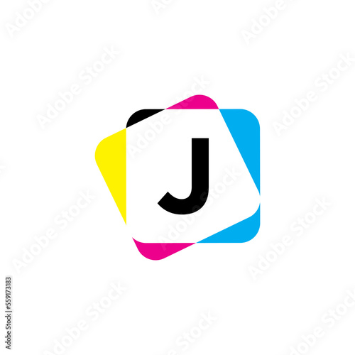 Letter J with CMYK Color Logo Design 002