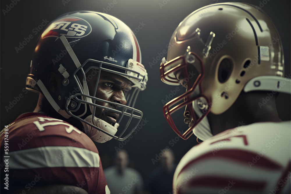 portrait of a American football player playing in a super bowl game, cinematic background light,  illustration digital generative ai design art style