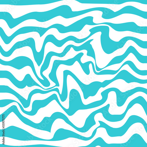 Distorted wave blue texture. Abstract dynamical rippled surface. Vector stripe deformation background. Mesh, grid pattern of lines.