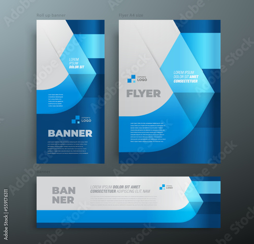 Set cover flyer and banners blue color