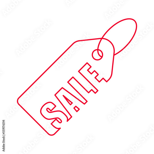 Discount price tag vector icon in red color. Isolated illustration on white background.