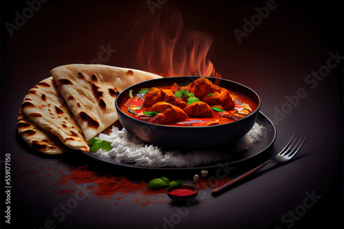 Cooking and rosted Chicken tikka masala spicy curry meat food photo
