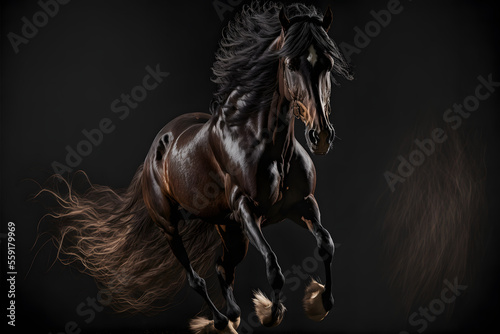 horse in action  dark black background  illustration digital generative ai design art style