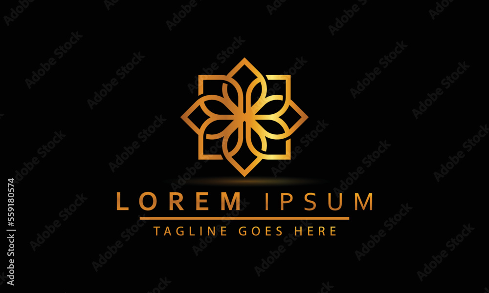 Abstract Flower Swirl Logo Icon Vector Design. Elegant Premium Linear Vector Logotype Symbol. With Gold & Black Background. Abstract Flower Swirl Logo Icon Vector Design. Elegant Premium Linear Vector Logotype Symbol. With Gold & Black Background.