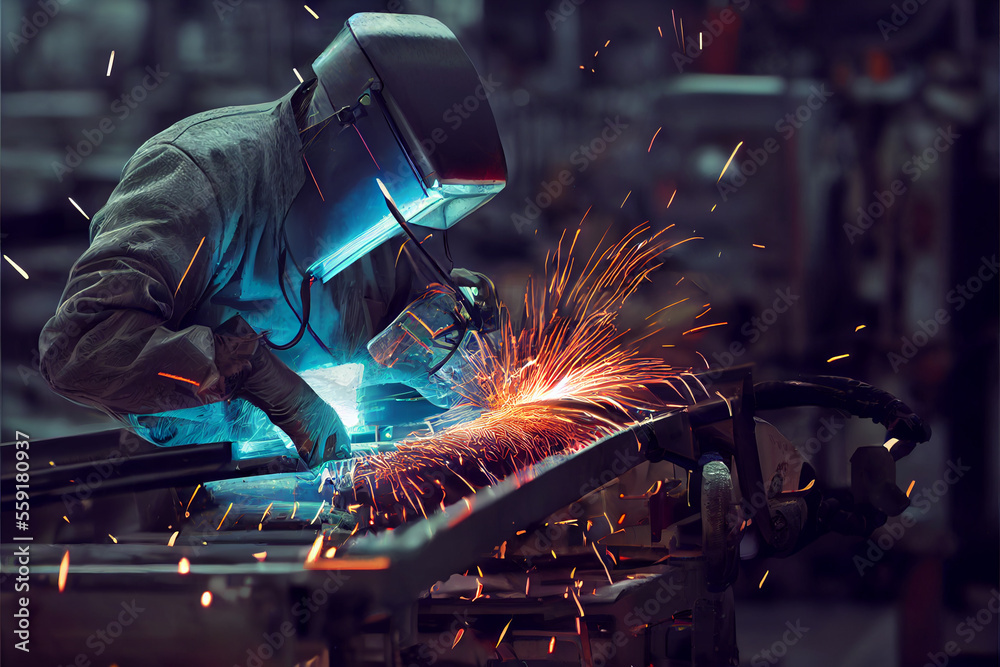Welder cooks metal in factory. Metal treatment.. Welder cooks metal in factory. Metal treatment..