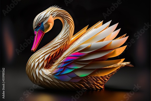 Fototapeta Naklejka Na Ścianę i Meble -  swan origami style all body in action neon gold hyper