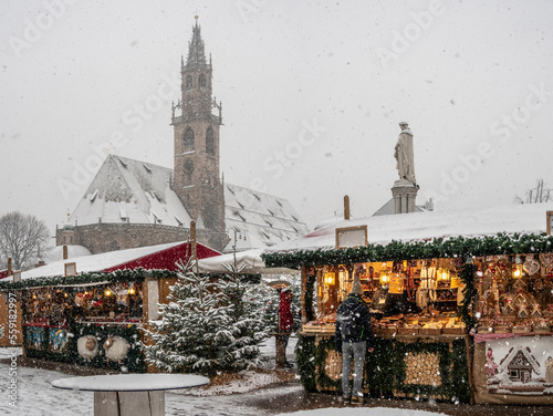 Christmas Market Bolzano snowy day