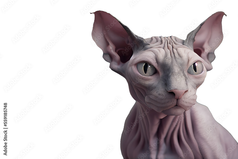 Sphynx cat on isolated on transparent background. Portrait of a cat. Digital artwork