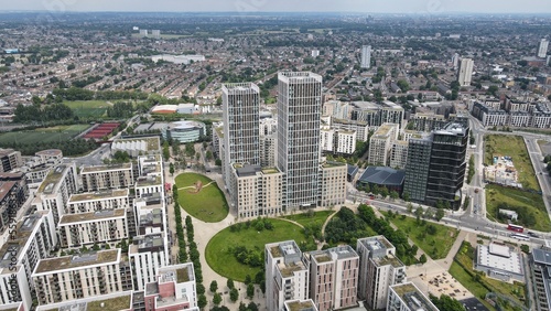 Photography Stratford London Queen Elizabeth Olympic Park apartments drone aerial view