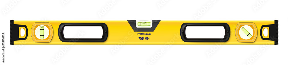 Bubble tool, realistic yellow construction level isolated. Ruler ...