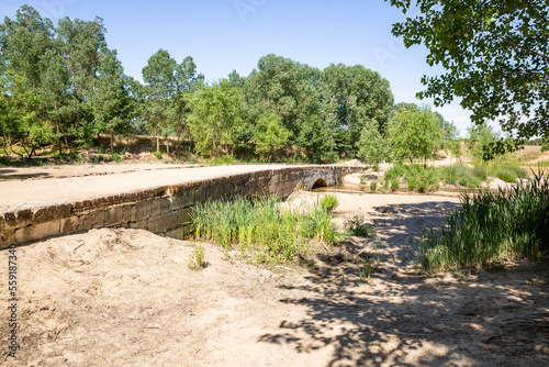 Camino de Madrid - Roman bridge over Adaja river next to Valdestillas  province of Valladolid  Castile and Leon  Spain