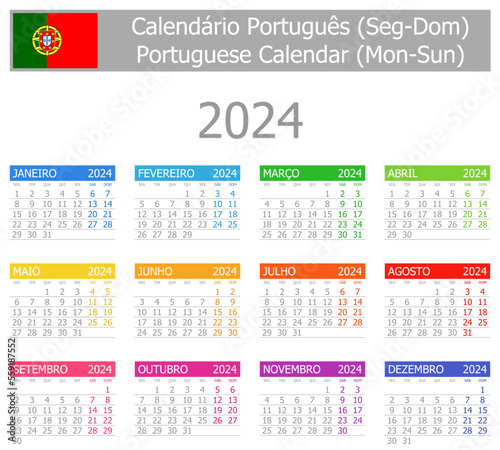 2024 Portuguese Type-1 Calendar Mon-Sun on white background