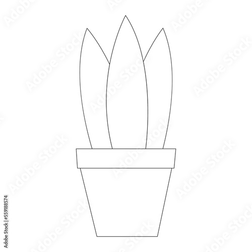 Simple flat brown flower pot for home plants with green long cactus black line