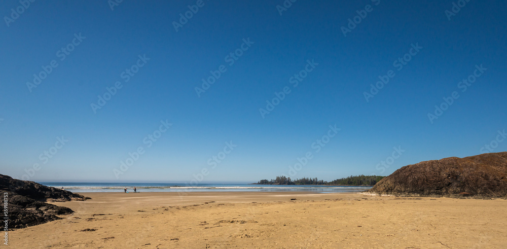sand beach over the Pacific Ocean along the Vancouver Island coastline, British Columbia, Canada sand beach over the Pacific Ocean along the Vancouver Island coastline, British Columbia, Canada