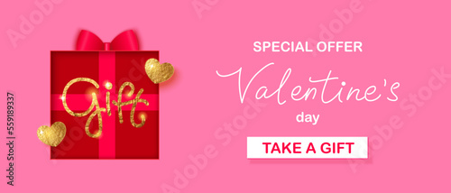 Valentine's day card, shop sale background.  Holiday design for voucher, social media post with hearts.