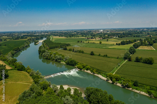 Quadro su tela Castelnuovo Bocca d'Adda. l'Adda si immette nel Po