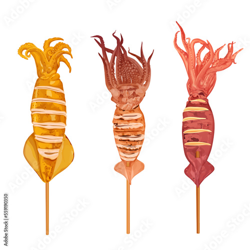 grilled squid isolated on white backhround.