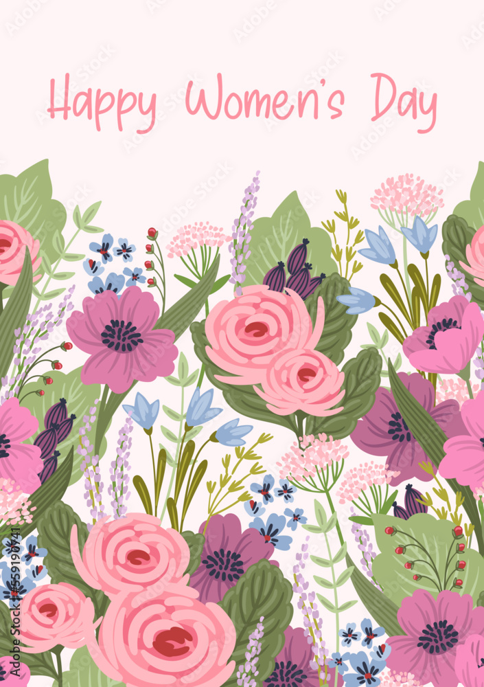 Vector template with beautiful flowers. Design concept for International Women s Day and other