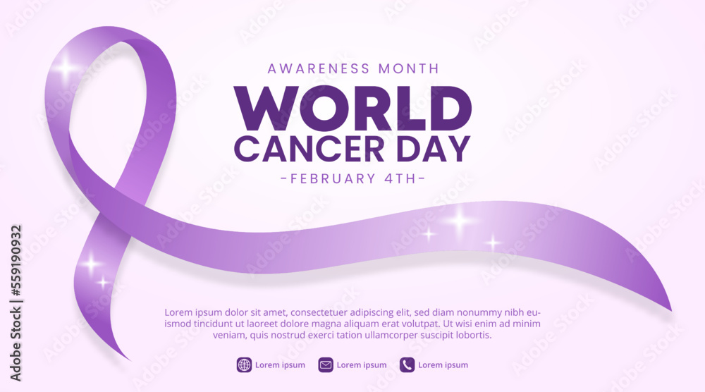World cancer day background with a shining purple ribbon with sparkles World cancer day background with a shining purple ribbon with sparkles