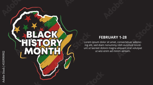 Black history month background with a painted Africa map with African colors on dark background