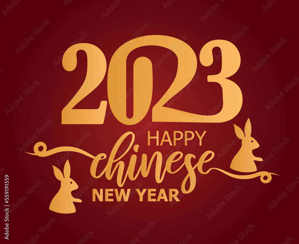 Obraz premium Happy Chinese new year 2023 year of the rabbit Abstract Design Gold Vector Illustration With Red Background