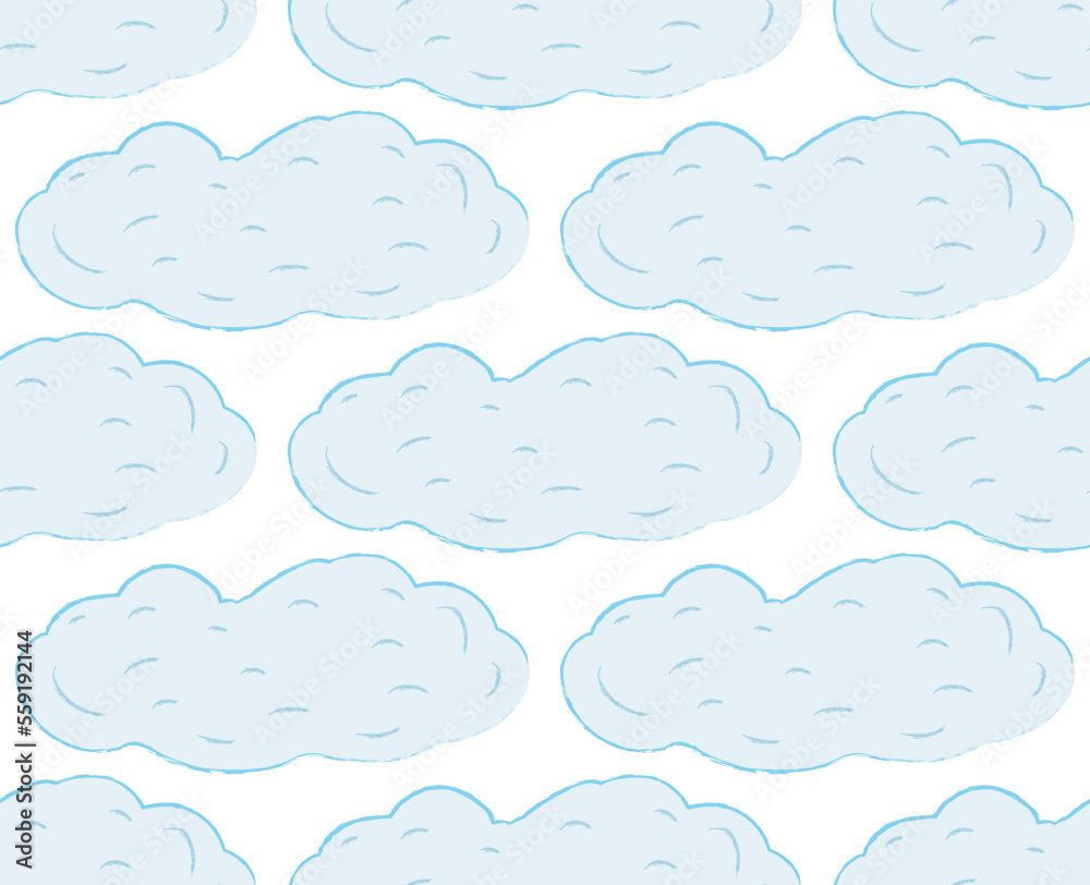 Seamless pattern with clouds. Vector illustration. Repeated clouds drawn by hand. Romantic print. Seamless pattern with clouds. Vector illustration. Repeated clouds drawn by hand. Romantic print.