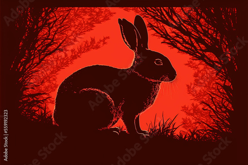 rabbit on red background lunar new year