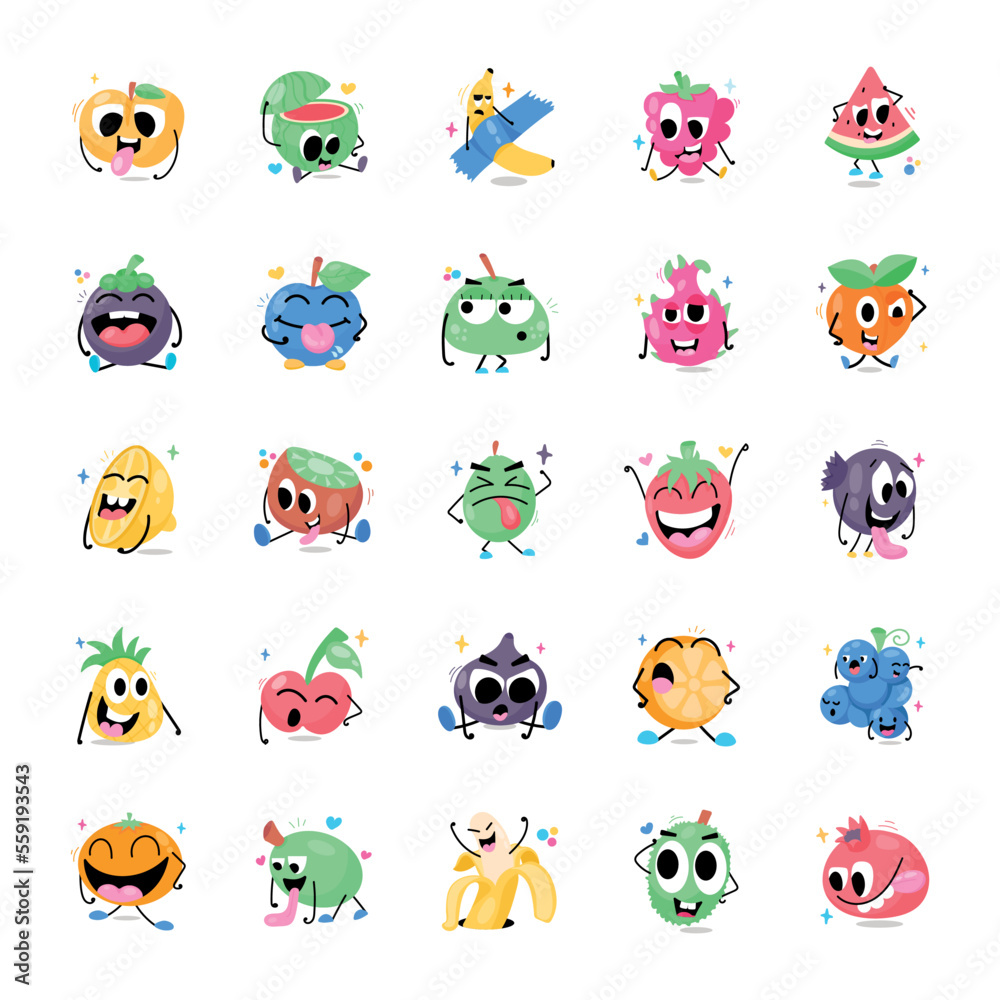 Obraz premium Flat Stickers of Food and Fruits