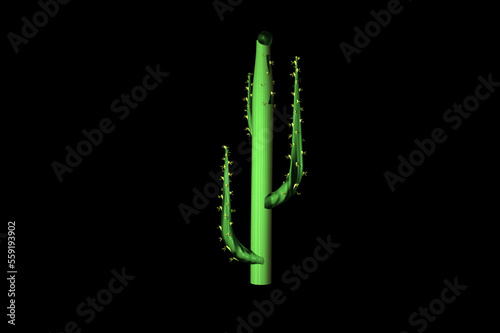 shape cactus bright green texture black background 3d rendering