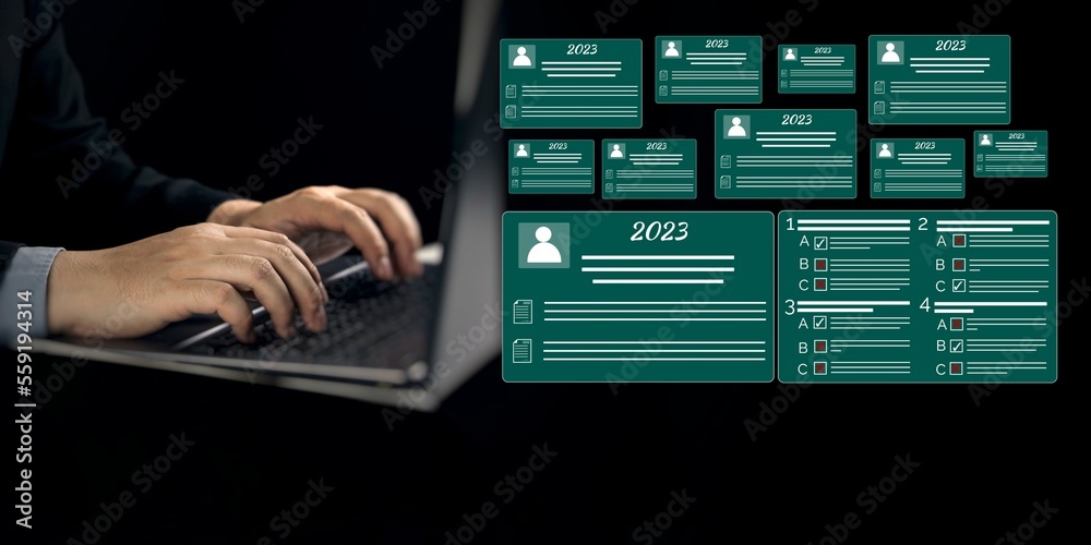 Employees must complete the online 2023 survey form, answer the test questions. Marked checklist on a clipboard. Employees must complete the online 2023 survey form, answer the test questions. Marked checklist on a clipboard.