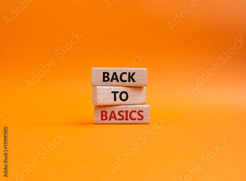 Back to basics symbol. Concept word Back to basics on wooden blocks. Beautiful orange background. Business and Back to basics concept. Copy space
