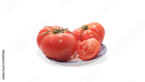 One tomato and a small piece, transparent background