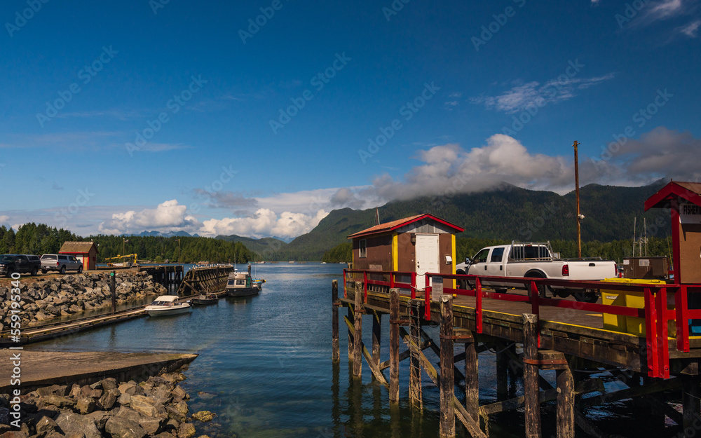 Tofino arbour with typical fisherman houses, vancouver island, british columbia, canada
