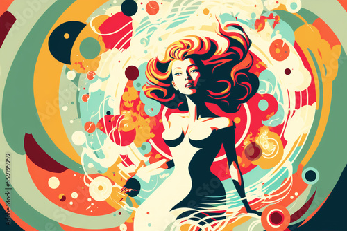 Colorful retro illustration of a women  expressing delight and joy. Art created with generative ai