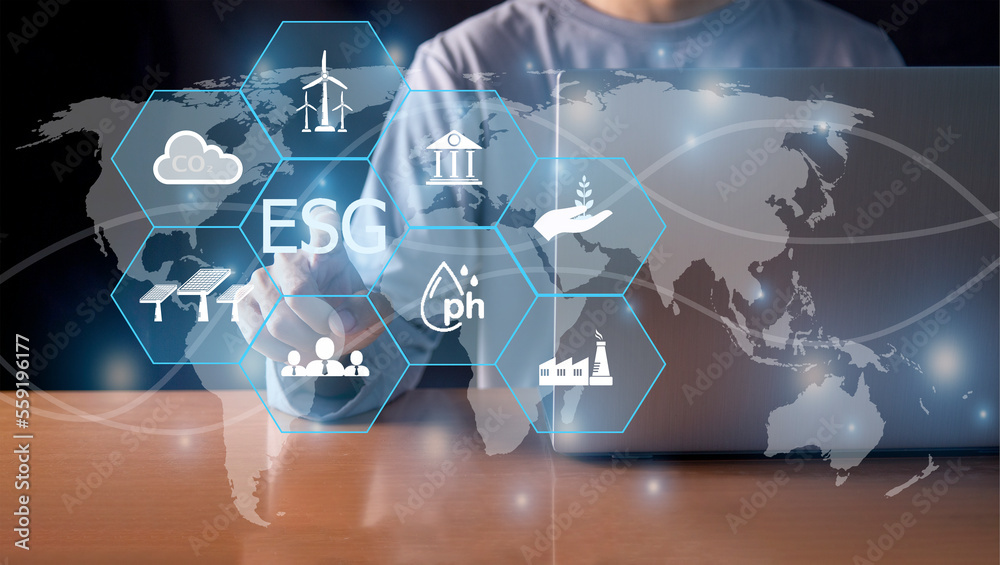 ESG, environment, social, governance, business investment concept Reducing the destruction of the planet reduces carbon dioxide emissions. ESG, environment, social, governance, business investment concept Reducing the destruction of the planet reduces carbon dioxide emissions.
