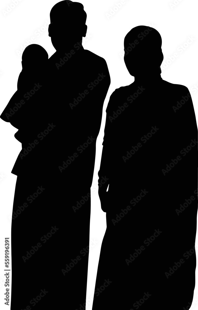 south Indian married man and women with her child silhouette. vector-eps10. 
