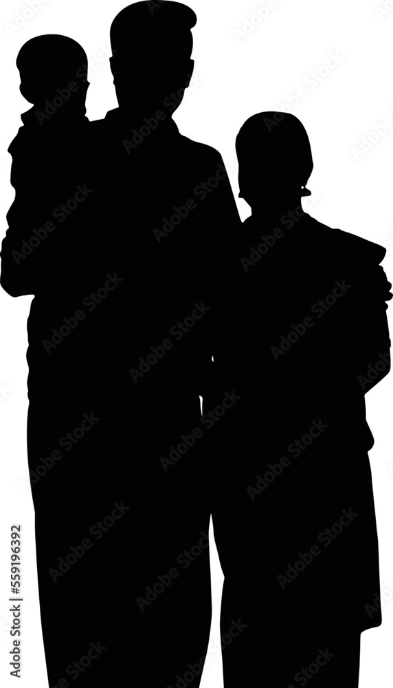 south Indian simple family father mother and kid silhouette. transparent vector design. 