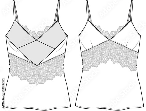 Obraz na plátně CAMI,NIGHTWEAR TOP WITH LACE DETAIL AND ADJUSTABLE STRAP IN EDITABLE VECTOR FILE