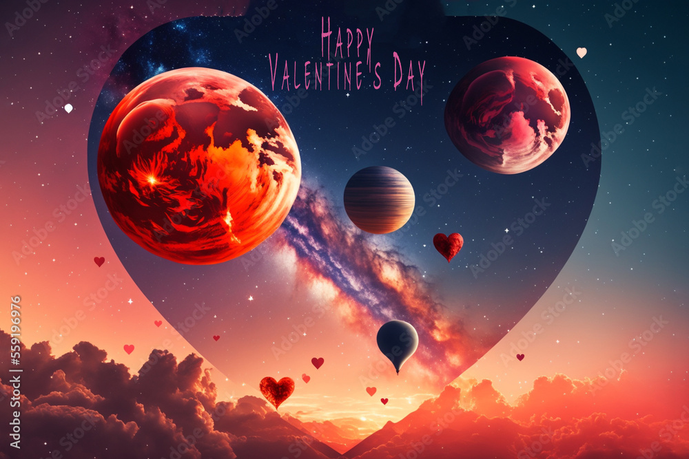 happy valentine's day card,  that is inspired by astronomy. The card is visually striking and incorporate elements that reflect the chosen astronomy