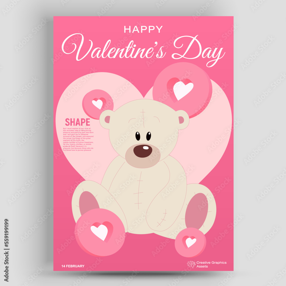 Layout poster for Valentine's Day celebration. Poster with romantic design. Ideal for wedding, event invitation, website header, web banner. Vector