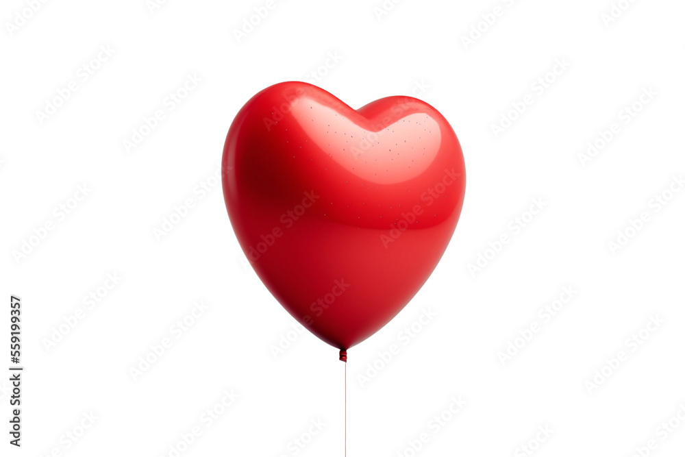 Valentines day celebration. Red heart shape balloon isolated on transparent background, PNG. AI generative