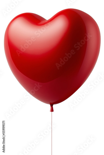 Valentines day celebration. Red heart shape balloon isolated on transparent background, PNG. AI generative