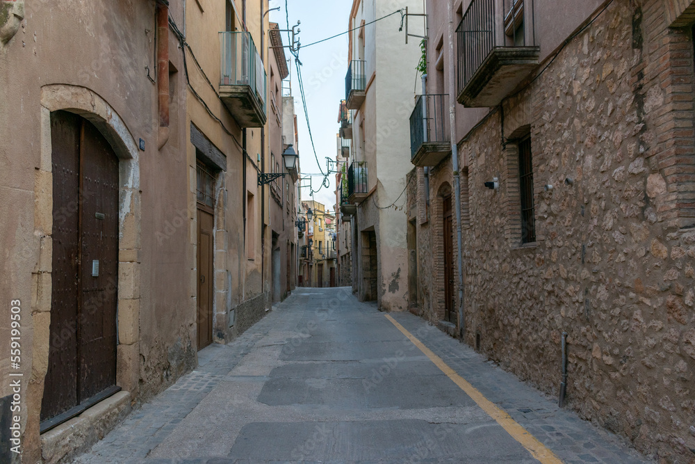 pedestrian street within the walls of the town montblanc (tarragona)