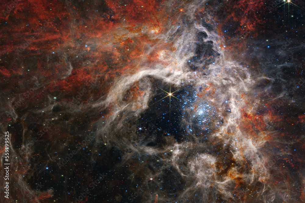 Kosmos, mgławica Tarantula, Kosmiczny Teleskop Jamesa Webba - obrazy, fototapety, plakaty 