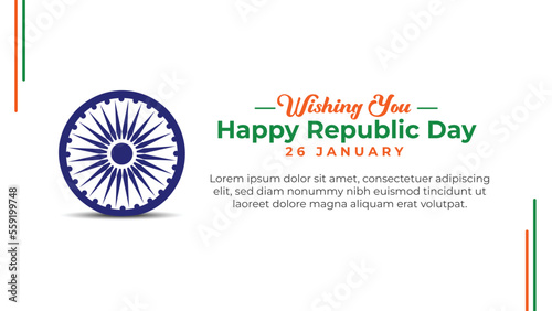 Happy Republic Day with 26 january Text Banner Template, Tri Color Inida Flag Background Design, Republic day with Copy Space for Quote, Phrase Text Background. Holiday Design for Social Media Post