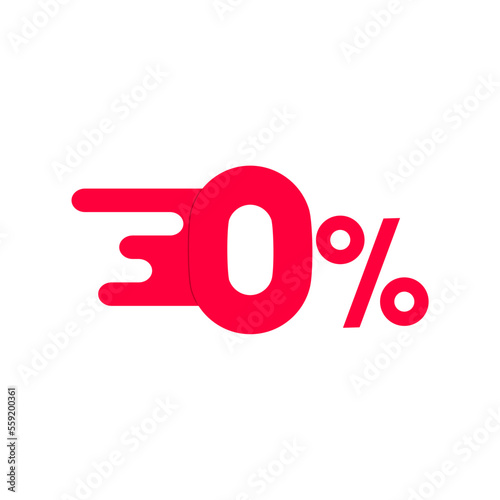 Red zero (0) percent. Flat design 0% icon. 